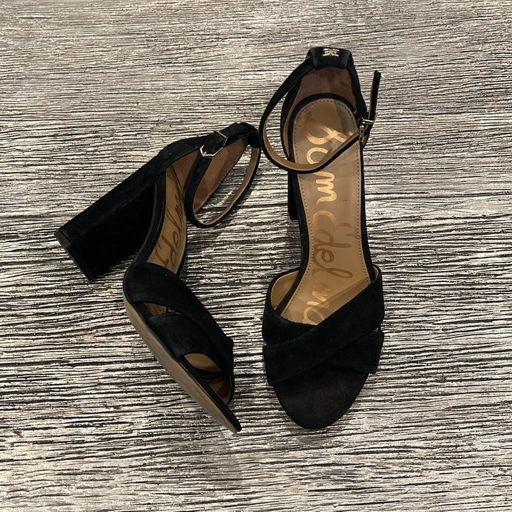 Sam Edelman Women's Yancy Ankle Strap Block Heel Suede Sandals Black Size 8